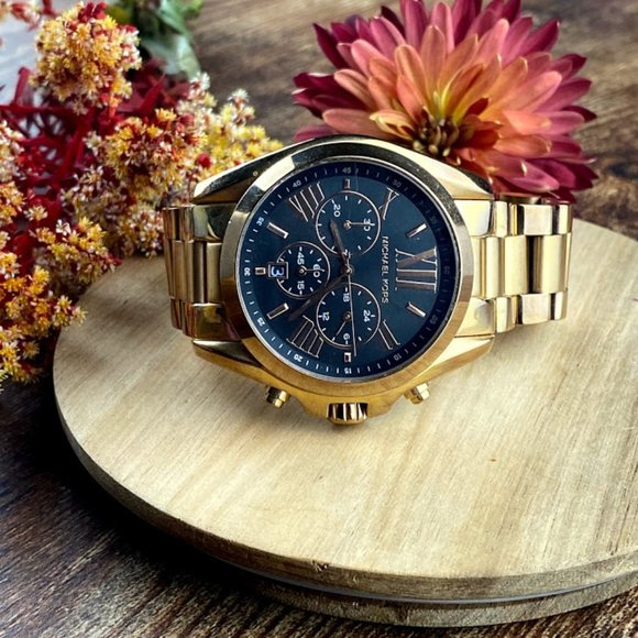 Michael Kors Rose Gold Bradshaw Black Face Watch - Picture 1 of 12
